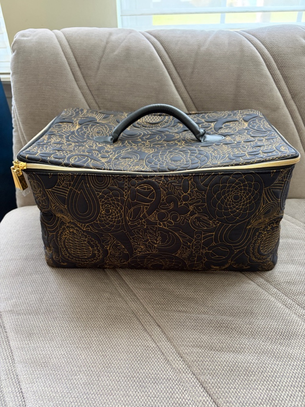 amika Black and Gold Quilted Travel Makeup Case